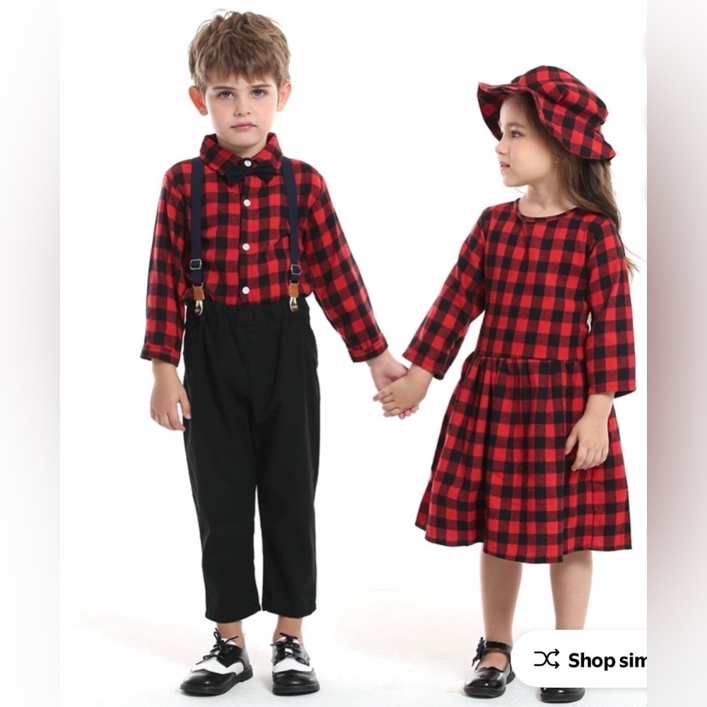 Carter's baby boy's red plaid shirt and black suspender pants outfit set. 3T - Picture 1 of 8